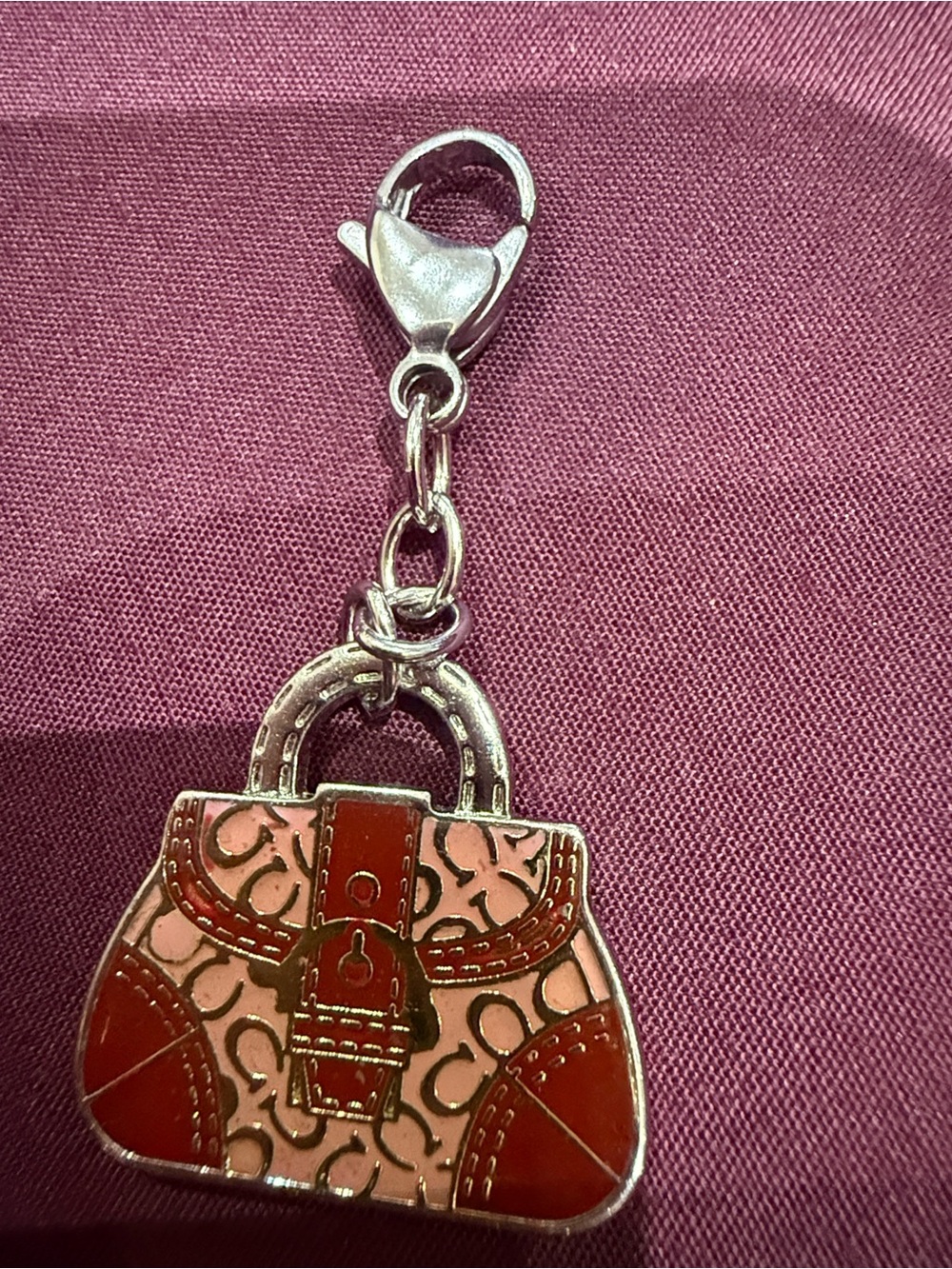 Coach Silver-Tone Handbag Charm Keychain with Pink and Red Enamel